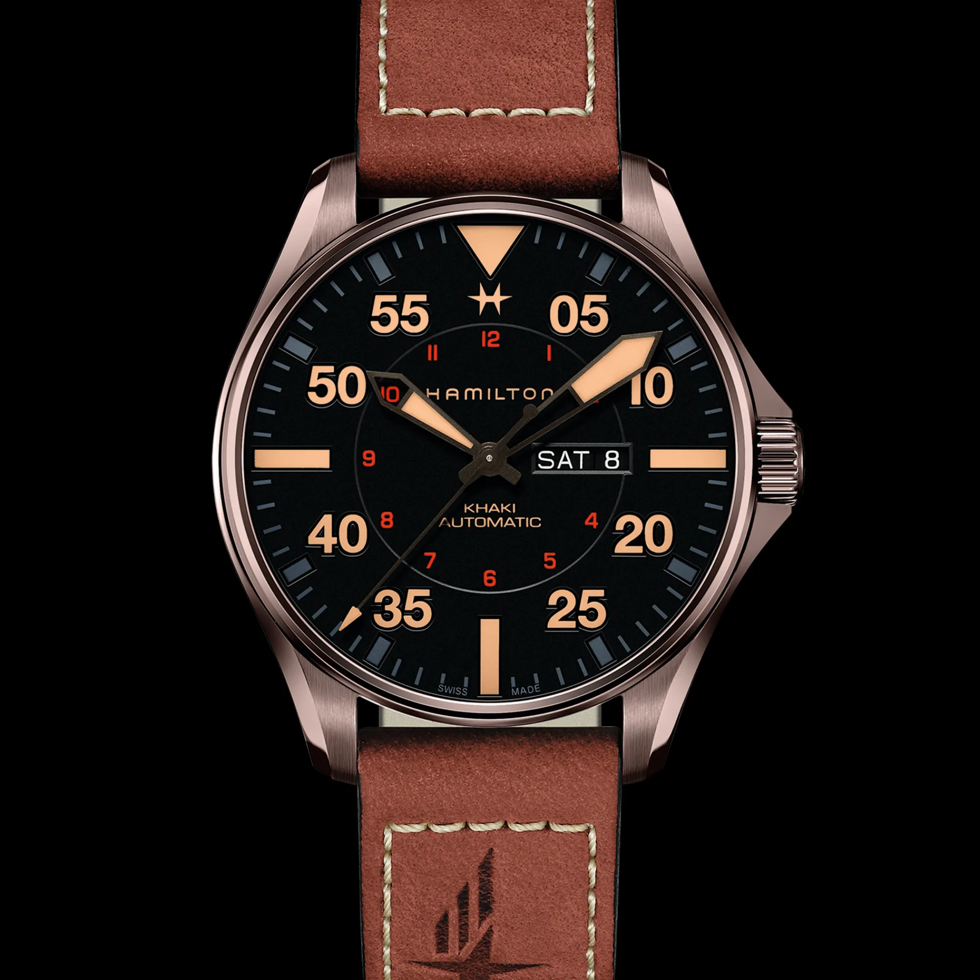 Khaki Aviation Pilot Day Date Auto^Hamilton Watch New
